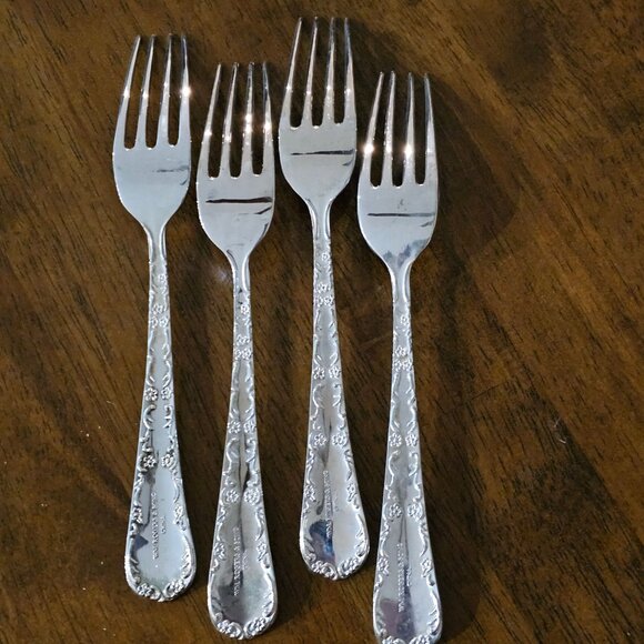 4 Williams Rogers Enchanted Rose Fork 7.75" floral embossed maximalism 1995 - Picture 11 of 13